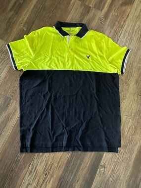 American Eagle Y2K polo shirt men’s XXL neon yellow and black stitched Eagle NEW
